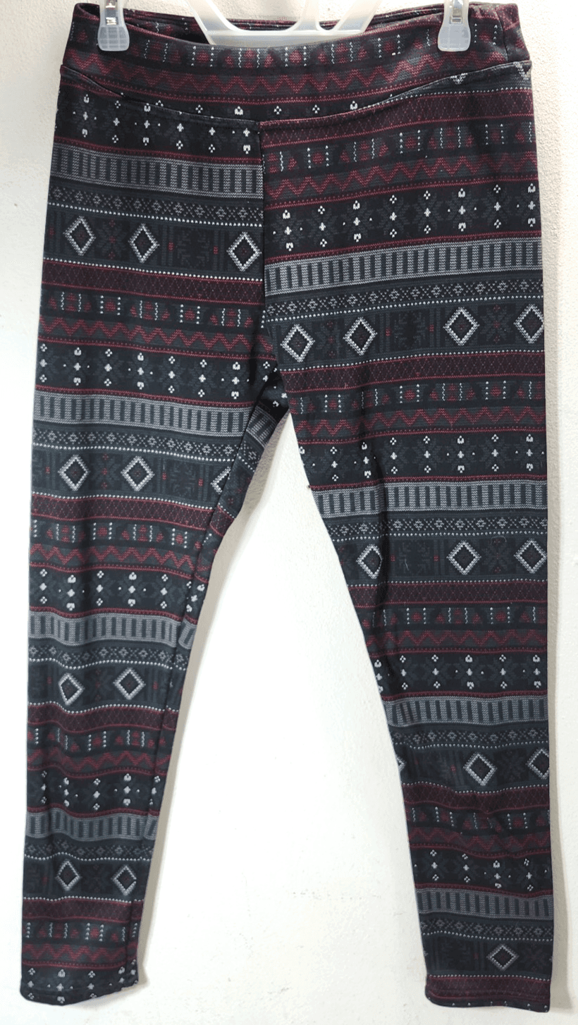 Serra Women's M Leggings Black Gray Red Design Pull on Pants