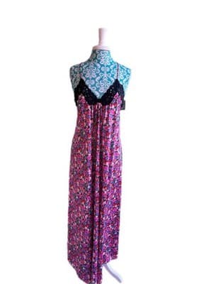 Vintage Nightgown VANITY FAIR Pink & Black Criss Cross Back Sexy Lingerie