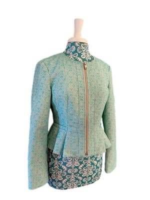 Sz 8 NANETTE LEPORE Aqua Coquette Peplum Jacket Nipped Waist Elegant Romantic