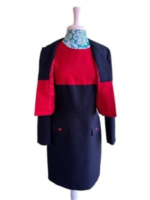Vintage Y2K Red & Black Suit Dress Jacket Mod Set Modern Color Block Minimalist