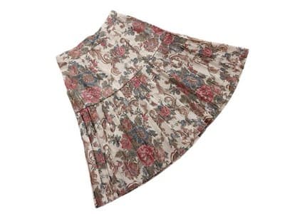 Vintage 1980’s Pleated Skirt Rose Cream Baroque Floral Revival Academia 9/10
