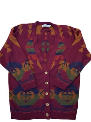 Vintage 1990’s Southwestern 100% Cotton Cardigan Sweater Navajo Grunge Boho.