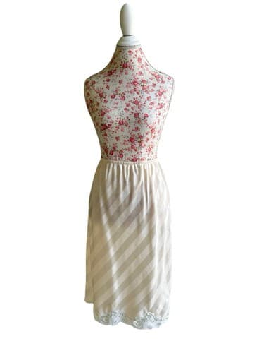 Vintage Cream Tone On Tone Shiny Stripe Slippery Half Slip Skirt Waist 30-32 L