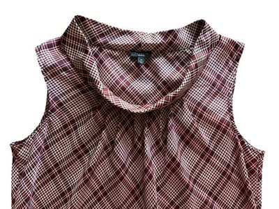 Size 14 Talbots Silk Top Burgundy Wine Blouse Shirt Tank Sleeveless Plaid