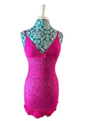 Victorias Secret Ruffled Pink Chemise Stretch Lace Triangle Bow Bra Top Nighty S