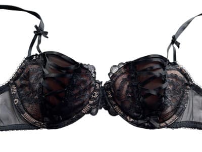 32B ADORE ME Black Bra & Nude Bows Criss Cross Flattering Fit Lingerie