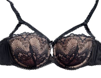 36DD ADORE ME Stunning Black Nude Bra Bow Flattering Fit Scalloped Lace Lingerie