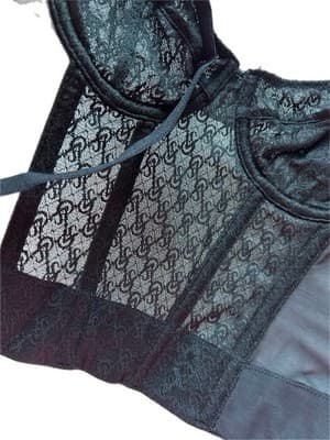 32B VICTORIAS SECRET LINGERIE CORSET TOP BUSTIER VS ARCHIVES LOGO BLACK BRA TOP