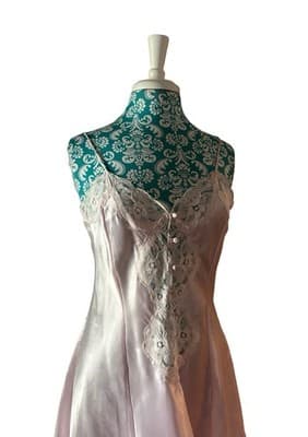 Vintage Pastel Pink Chemise Slip Glossy Satin Fairycore Lingerie Babydoll Dress