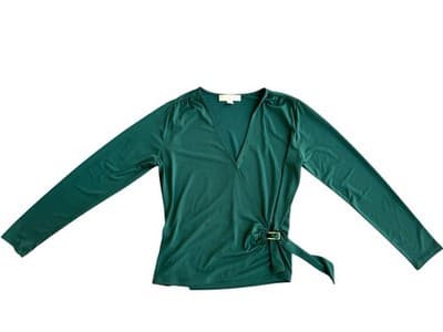 Michael Kors Green Wrap Top Shirt Medium Gold Logo Y2K Ruched Size Medium Blouse