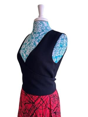 Designer Proenza Schouler Dress Size 4 Wrap Top Black & Red Made In Italy