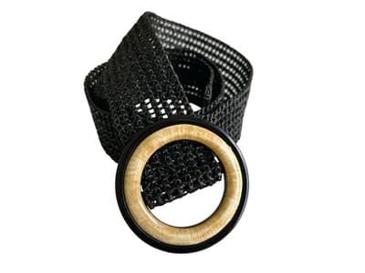 Vintage Y2K Wide Black Woven Belt Marbled Look Big Buckle Old Money Minimal
