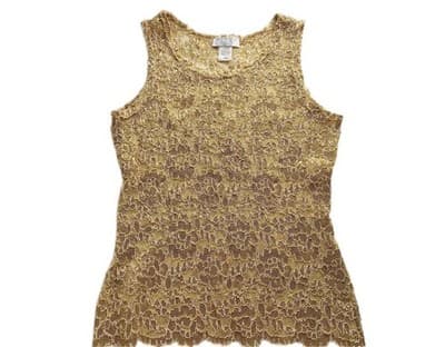 Medium Vintage Lew Magrum Skinny Fit Fitted Gold Lace Top Camisole Stretch