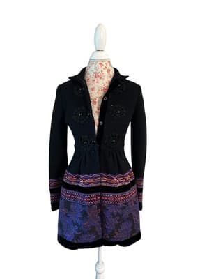Anthropologie Plenty Tracy Reese Loma Stitched Embroidered Wool Blend Coat 0