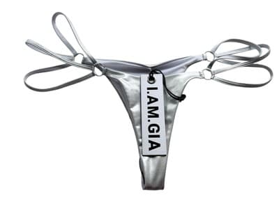 I AM GIA Halina Bikini Bottom Metallic Silver Thong Swimsuit Strappy L/XL