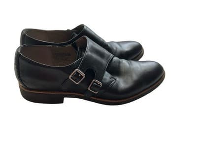 Women’s Size 9 Black Genuine Leather Rockport Brogue Loafer Shoes Silver Buckles