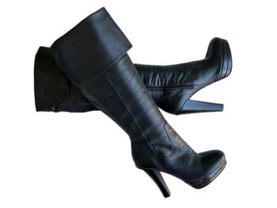 Size 7.5 Vintage Y2K Black Tall Genuine Leather Platform Boots Carlos Santana