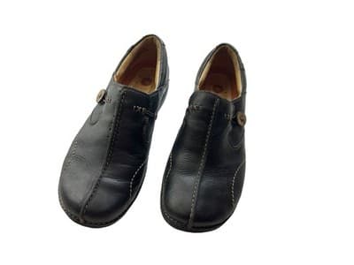 Women’s Size 8.5 Wide Black Genuine Leather Flats Shoes Slip On Loafer