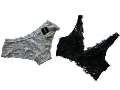 NWT New Gray Panty & Black Lace Bralette Crop Top Lingerie Medium