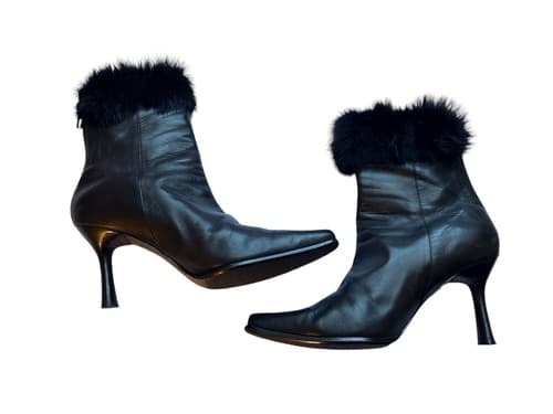 Vintage Lord & Taylor Black Leather Rabbit Fur Boots Avant Garde New Wave Rocker