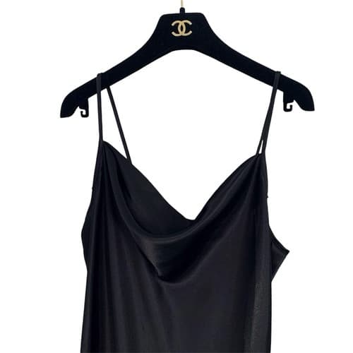 Bebe Black Slippery Satin Dress NWT M Draped Neck Sexy Gown Lingerie