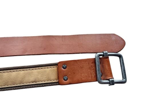 Men’s Surplus Work Gear Belt Genuine Leather & Cotton Silver Rugged Grunge 32