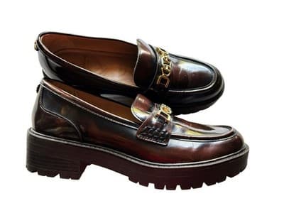Size 8 Sam Edelman Brown Patent Loafer Chunky Lug Sole Women’s Grunge Shoes