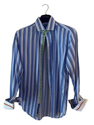 Robert Graham Blue/White Stripe Green Orange Metro Flip Cuff Shirt Size M