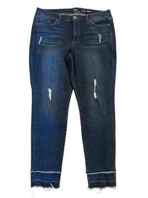 Size 16R Skinny Crown & Ivy Womens Blue Jeans Pants Stretchy Distressed Fringe
