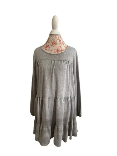 Peach Love Tiered Gray Flowy Dress Soft NWT $44 Fall Winter Fashion