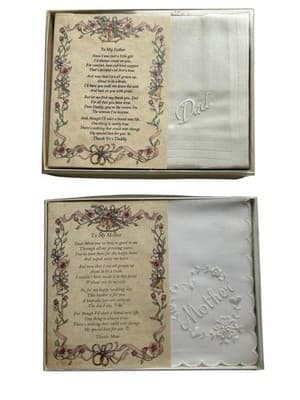 $40 Vintage Wedding Gift Mother & Dad New In Box Handkerchiefs Embroidered Heart