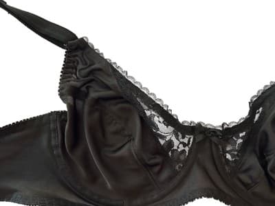 Vintage 36D Bra Black Floral Lace Insert Pinup Bombshell Style Sexy Romantic