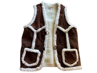 Vtg Suede Leather Faux Sheepskin Unisex Renaissance Vest Coat Men Women Festival