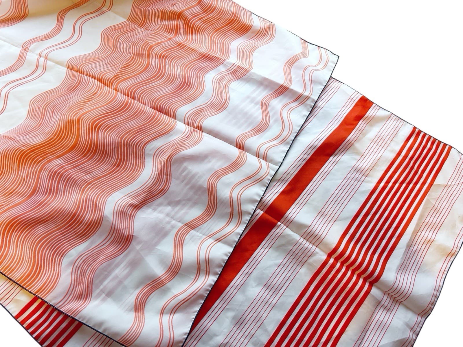 SET/LOT Of 2 Vintage 1960’s Mod Orange Scarves Retro Groovy White Dayglo