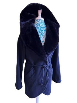 Vintage Union Label Faux Fur/Velvety Huge Hood Wool Fairycore Slouch Coat Med