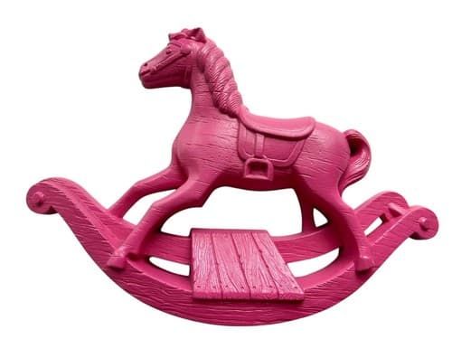 Vintage Pink Rocking Horse Wall Hanging Kitsch Novelty Home Decor Kawaii Picture