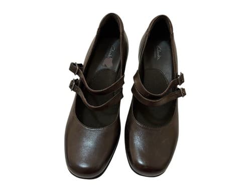 Clark’s Brown Genuine Leather Maryjane Heels Shoes Rockabilly Cottagecore 7.5