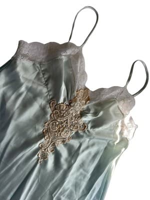 Vtg Nightgown By Appel Shiny Satin Floral Lace Appliqués Lingerie Slippery
