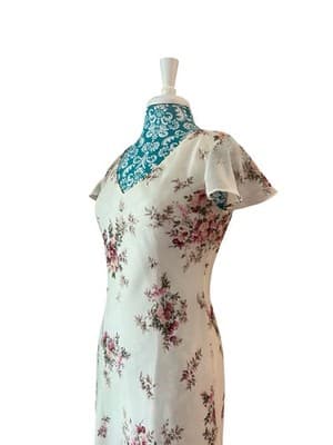 Vtg Y2K Asymmetrical Floral Fairycore Pastel Pink Roses Flutter Sleeve Dress