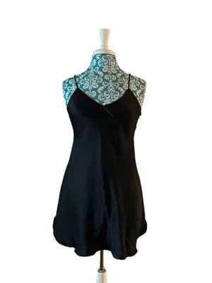 Vintage Victorias Secret Black Shiny Nighty Old Union Label Slip Dress Small