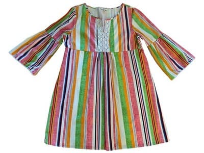 Crown & Ivy Size M Cotton Women’s Bell Sleeve Dress Spring Summer Stripes Flowy