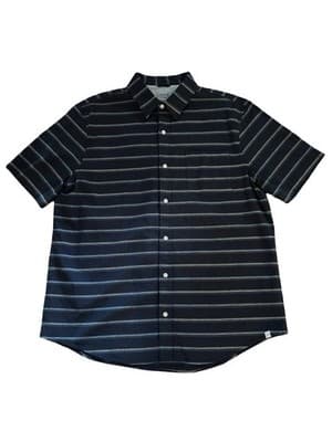 Mens Chaps XL SEACOAST WASH COASTAL Beach Striped Blue Cotton Short Sleeve Shirt