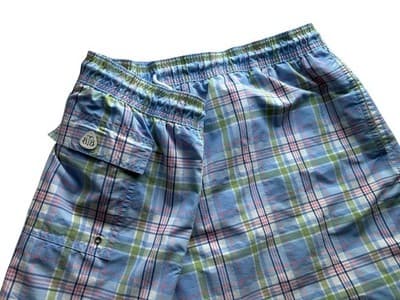 XXL Brooks Brothers Logo Swim Shorts Pink & Blue Plaid Cotton Blend Pockets