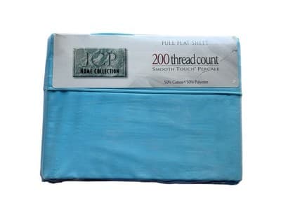New NOS Vintage JC Penney Aqua FULL Flat Top Sheet Bedding Spring Summer