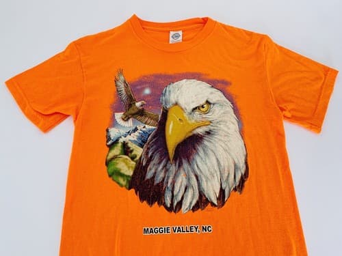 Vintage Mens T Shirt 1980’s Maggie Valley N.C. Eagle Orange Small Memorabilia