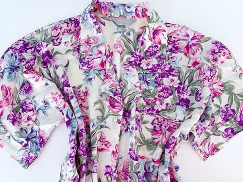 Vintage Lingerie Floral Nightgown Heiress Slippery Satin Shiny M Pink Aqua
