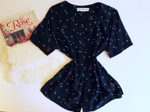 Black With Red Cherries JH Collectibles Rockabilly Grunge Top Blouse Ditsy