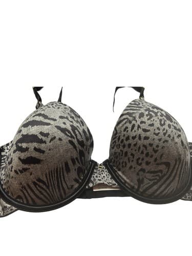 Maidenform 38D Soft Gray & Black Animal Print Leopard Bra Excellent Condition