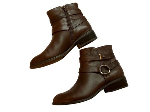 Ralph Lauren Brown Leather Booties 6 Silver Logo Shoes Ankle Boot Fall Winter