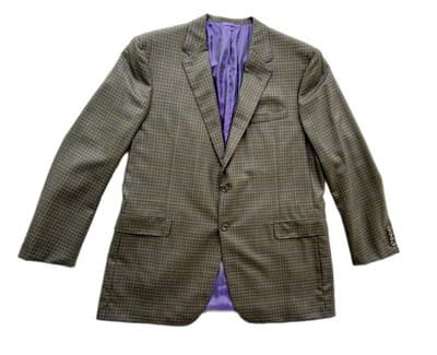 OXXFORD Custom Blazer 46 Plaid Gray Brown Purple Double Vent Suit Jacket Only